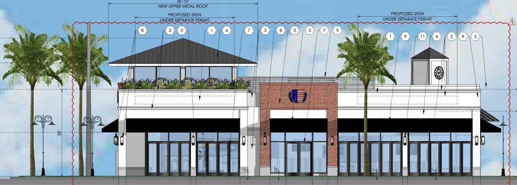 A rendering of the future outdoor dining portion of American Social, Delray Beach, FL. (Planning Document)